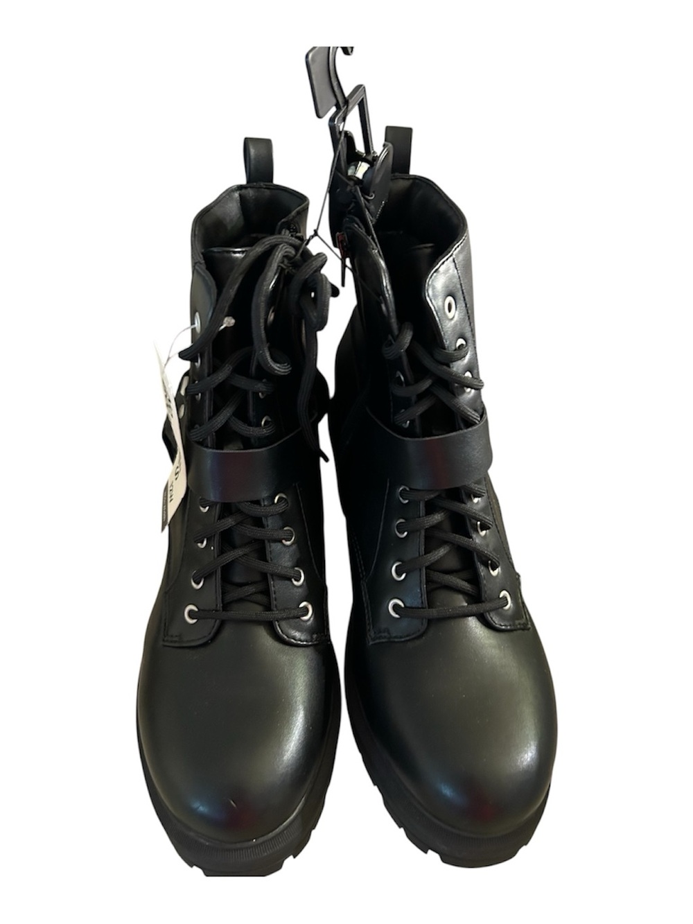 No Boundaries Black Lace-Up Women’s Combat Boots with Ankle Strap